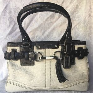 Black and white leather coach purse